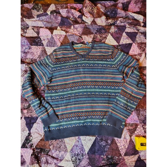 Izod Sweater Mens XXL Blue Fair Isle Nordic Pullover Ski Preppy Chunky Knit - Picture 1 of 7